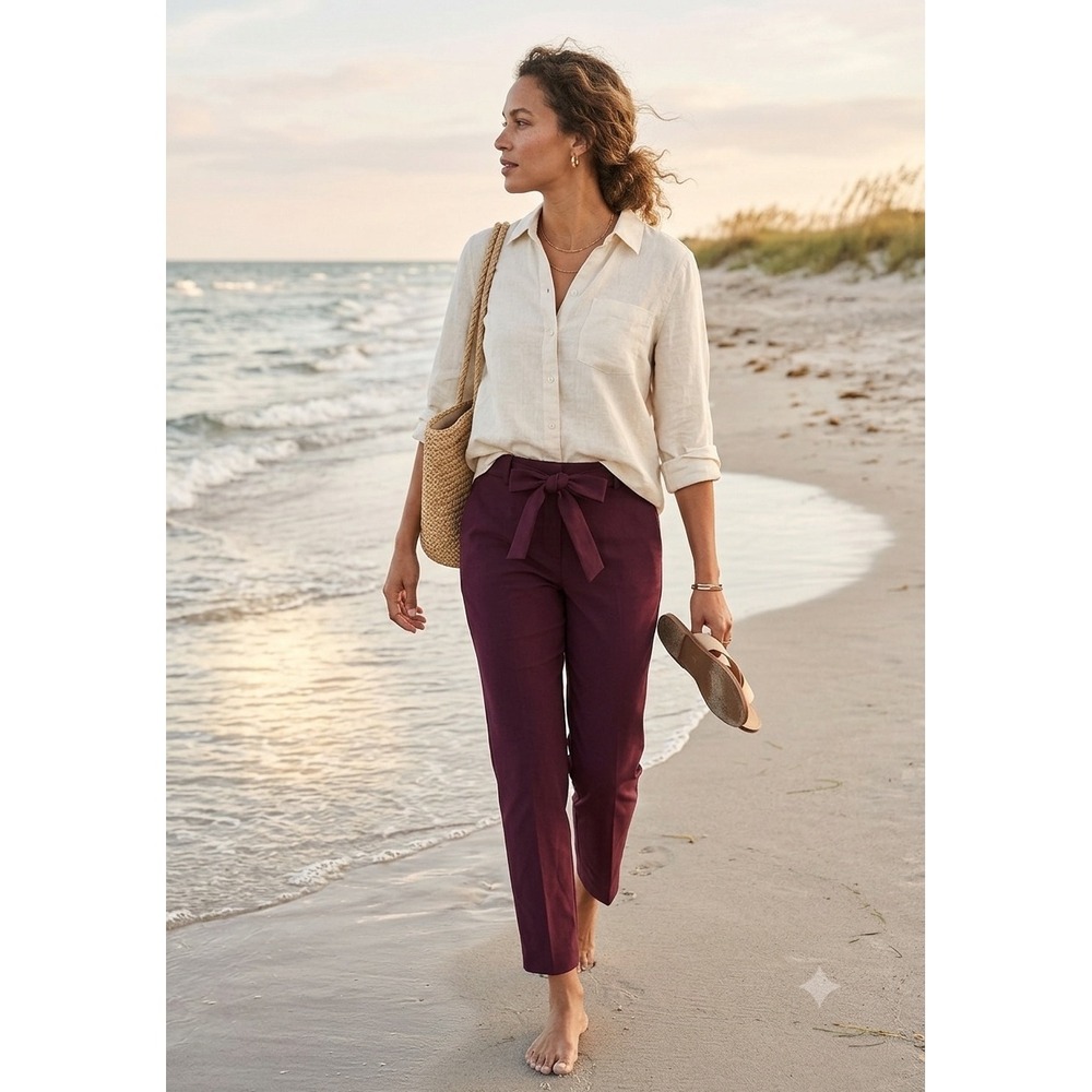 Banana Republic Avery Ankle Pants Womens 10 Plum Burgundy Mid Rise‎ Straight Fit